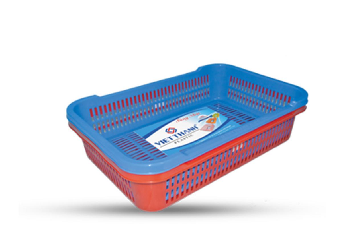 Rổ chữ nhật R006 (PP) — bền, thoát nước, xếp chồng; lý tưởng cho chợ, nhà hàng và gia đình.