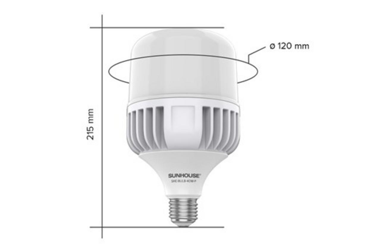 Bóng đèn LED trụ nhôm Plus SUNHOUSE SHE-BULB-40W-P — ánh sáng tự nhiên, tản nhiệt nhôm, đui E27 dễ lắp.
