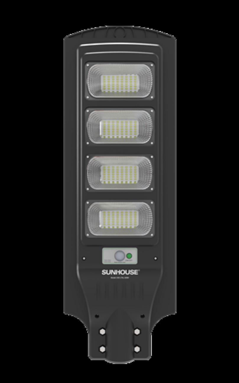 Đèn đường liền thể Sunhouse SHE-LTNL-200W chiếu sáng đường làng và sân vườn — sản phẩm thực tế lắp đặt.