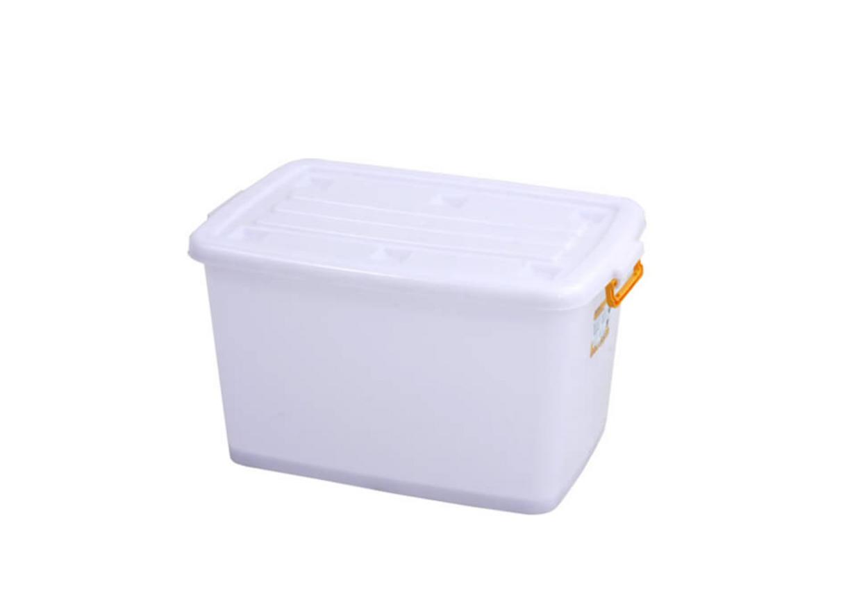 Thùng vuông 90 lít Long Thành — nắp kín, dễ xếp chồng và có tùy chọn bánh xe để di chuyển.