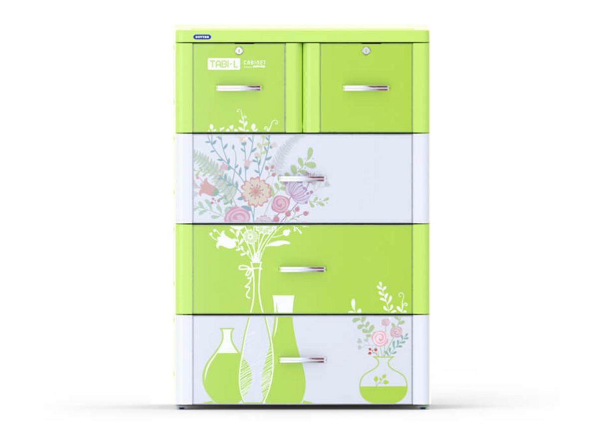 Tủ Tabi L lá 4 ngăn No.T033 — bề mặt Meca trong, tay cầm kim loại và bánh xe tiện di chuyển.