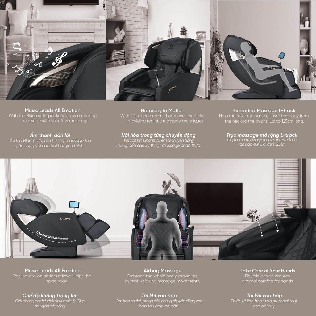 L-Track dài ~125cm cho phạm vi massage mở rộng từ cổ xuống bắp đùi.