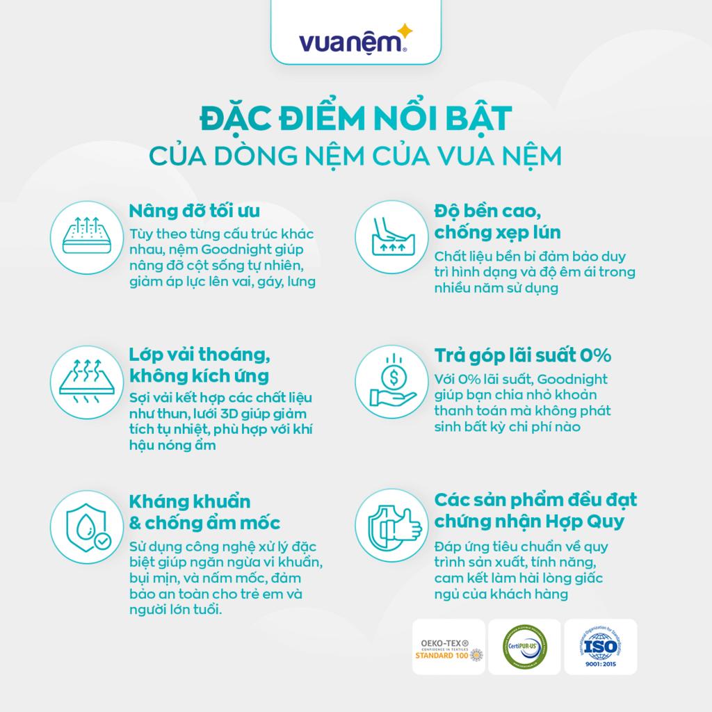 Vỏ nệm kháng khuẩn tiêu chuẩn châu Âu, an toàn cho da.