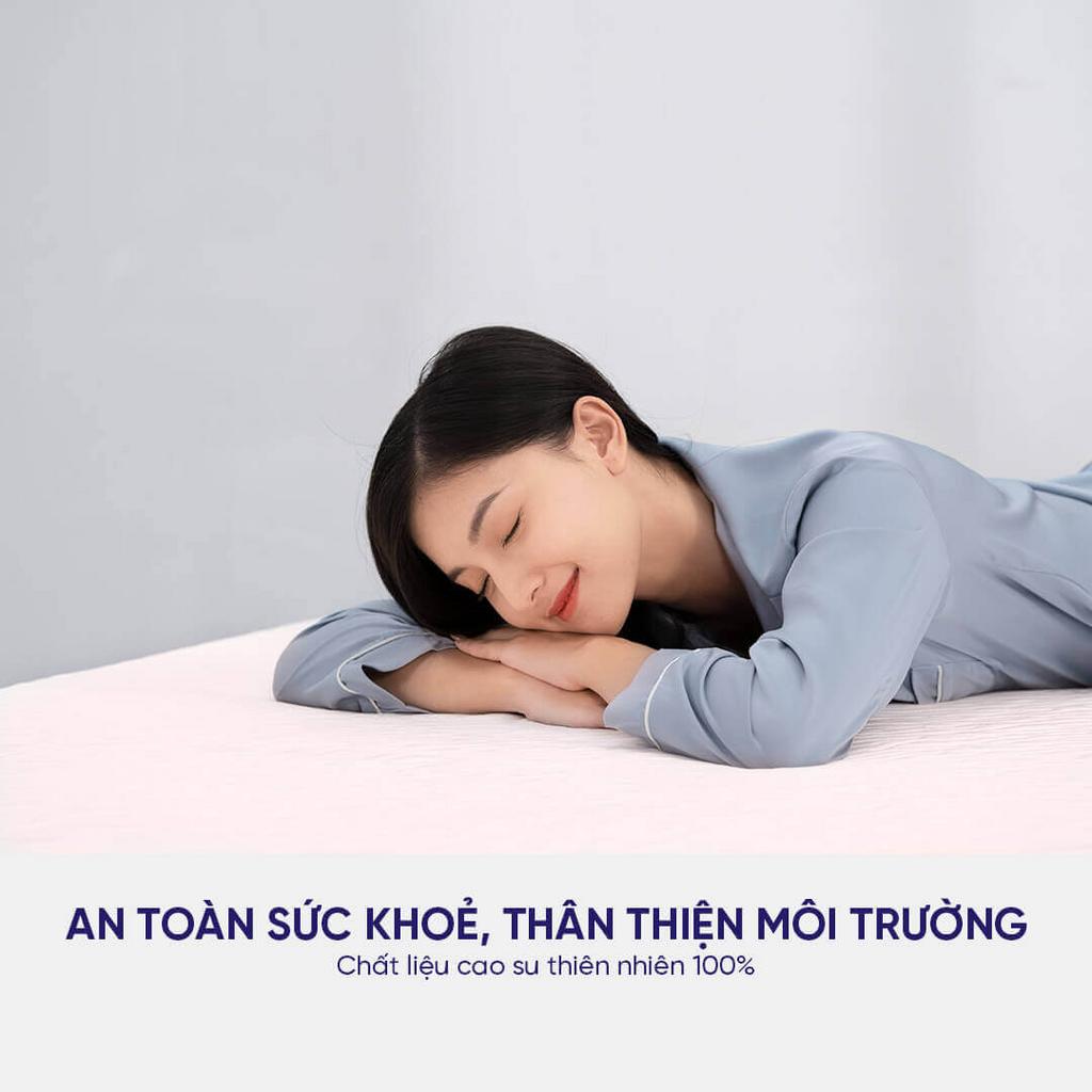 Nệm Liên Á Classic — 100% cao su thiên nhiên, áo vải gấm trắng kem, lựa chọn dày 5cm hoặc 10cm.