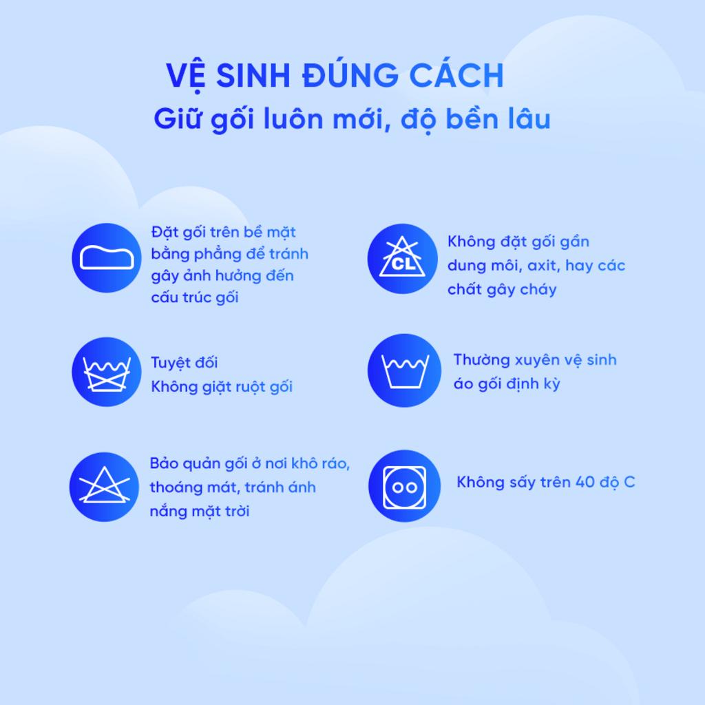 Kích thước tiêu chuẩn 40x60cm, lựa chọn độ cao 9/11 cm phù hợp nhiều tư thế ngủ.