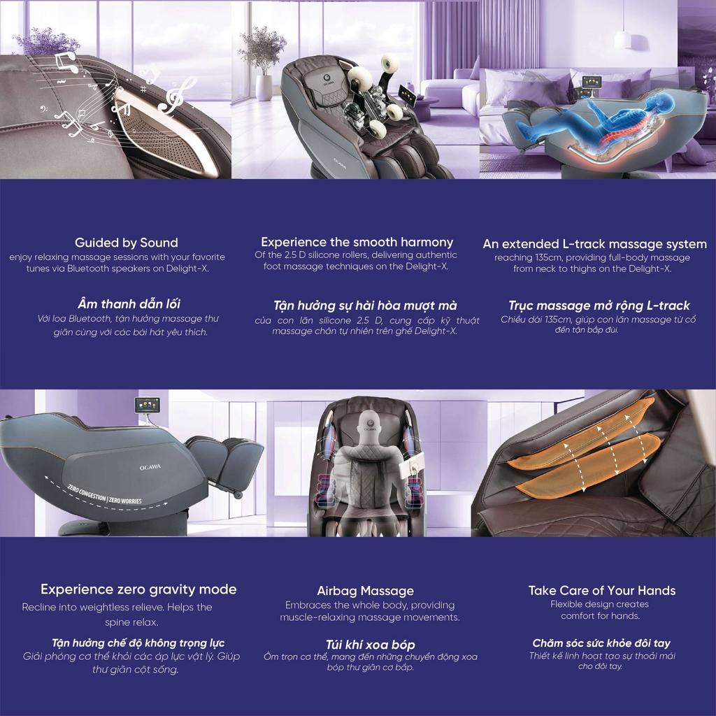 SL‑Track 135cm và con lăn 2.5D/3D ôm sát theo đường cong cột sống.