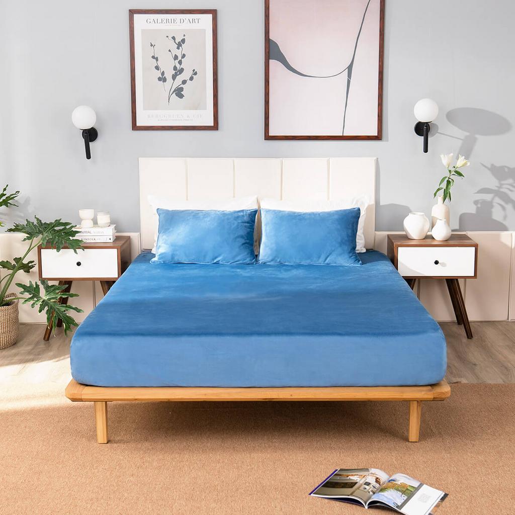 Bộ ga chun nỉ nhung mềm mịn giữ ấm Amando Sol 3 chi tiết