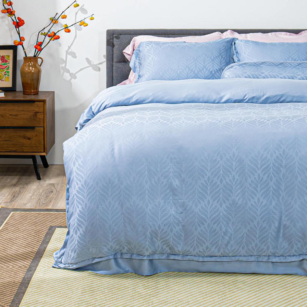 Macro: hoa văn Jacquard trên vải Tencel 60s — mềm mại, thoáng khí.