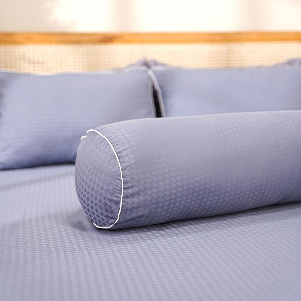 Bộ ga chun polyester gấm Amando Ellie đơn sắc 4 chi tiết Màu Xanh dương