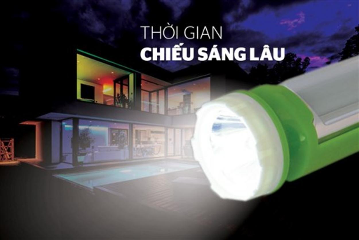 Pin 4V 900mAh với đèn đầu 1W và 12 LED cho cả chùm sáng và tỏa sáng.