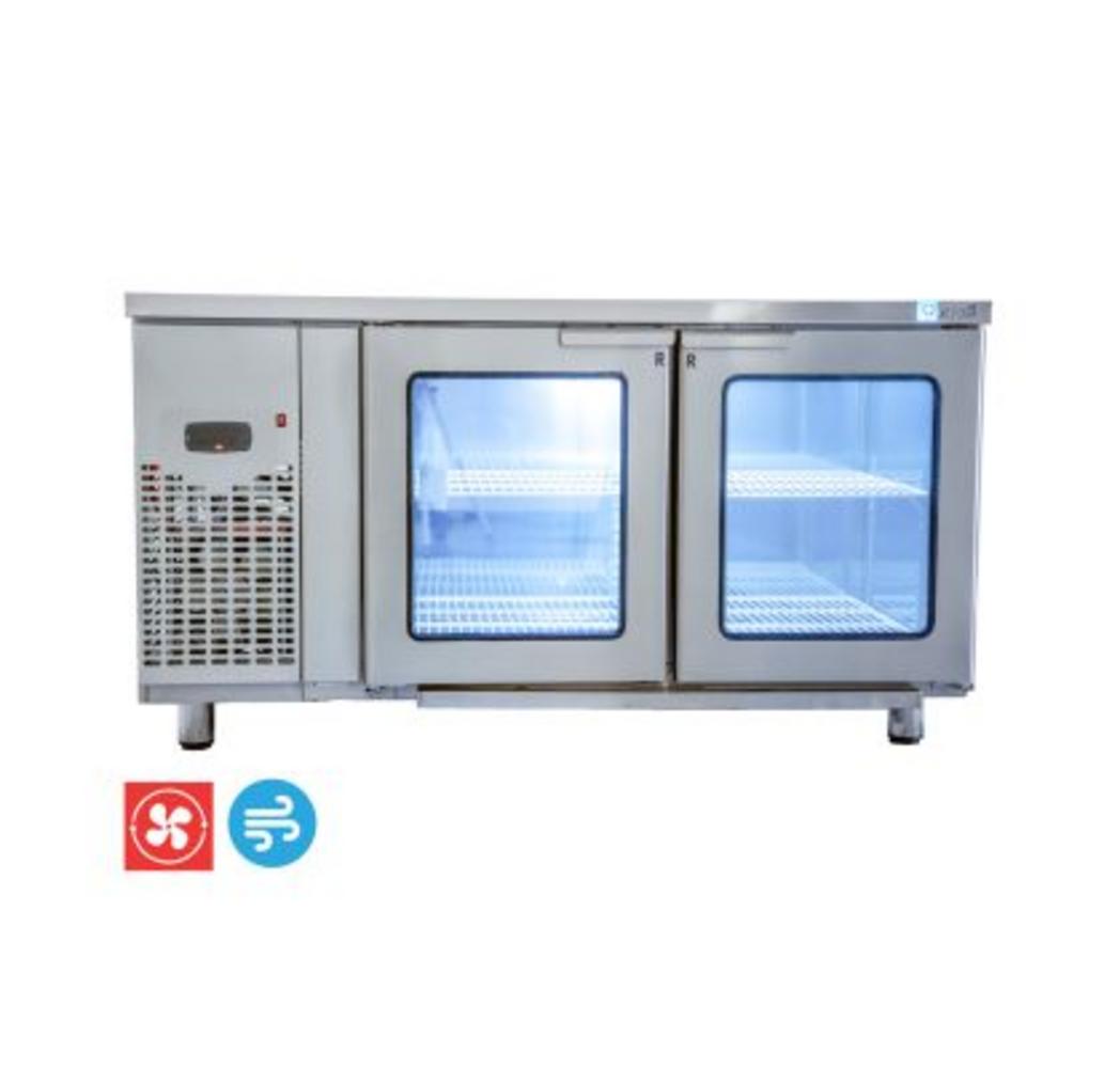 Bàn Mát Inox Happys HWI-1200TRG — chuẩn nhà hàng: inox bền, cửa kính trưng bày, làm lạnh gián tiếp chống đóng tuyết.