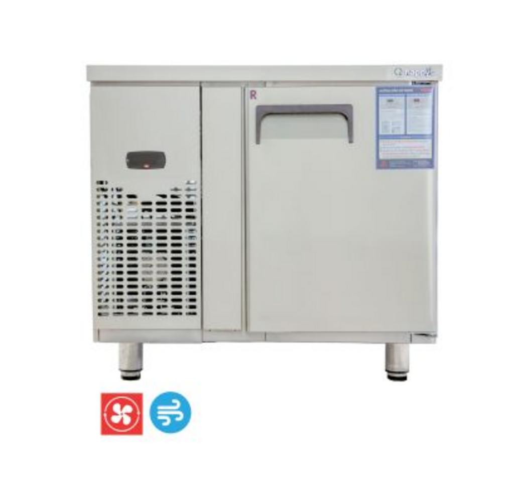 Bàn mát Inox Happys HWI-900TR — mặt inox để sơ chế + khoang lạnh bảo quản.