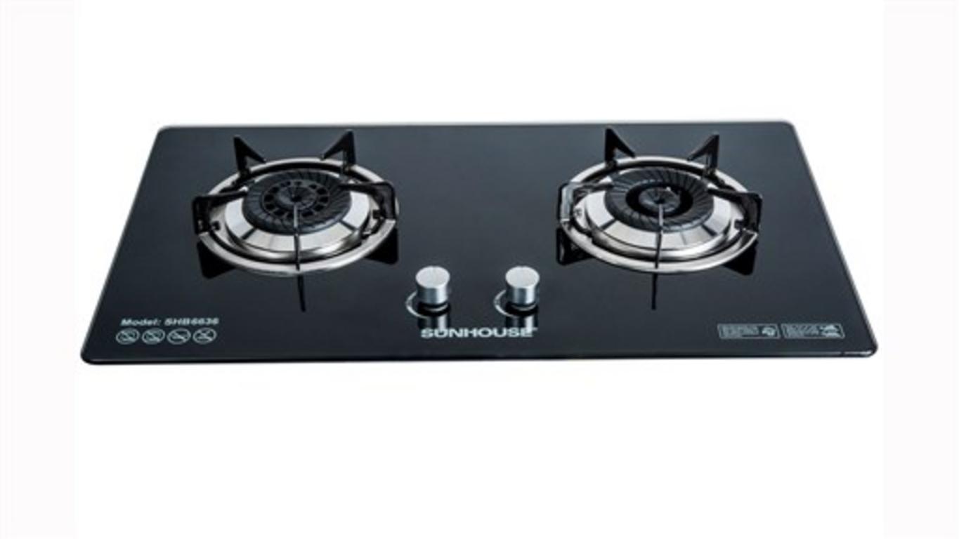 BẾP GAS ÂM KÍNH SUNHOUSE SHB6636 — Mặt kính 8mm, ngắt gas tự động, đầu đốt đồng tiết kiệm.