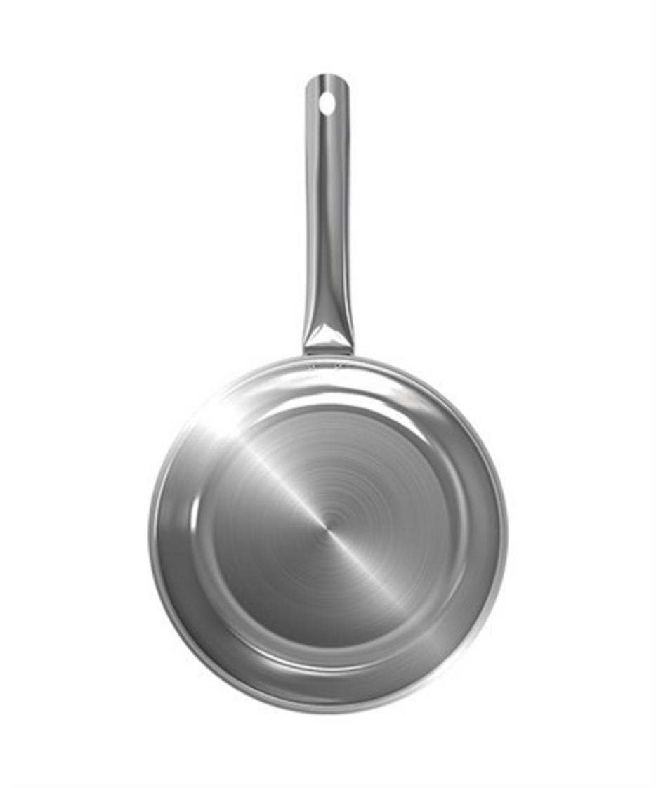 Hero image: Chảo inox đa lớp Sunhouse IN18M6 trên kệ bếp — nhỏ gọn, sáng bóng và bắt từ.