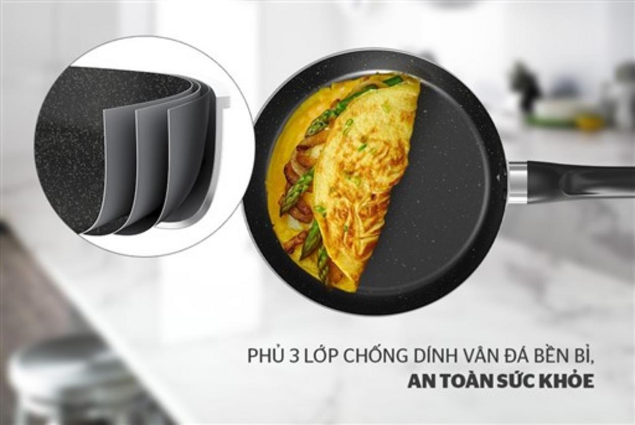 Lớp chống dính vân đá — ít dầu, không dính, dễ rửa.