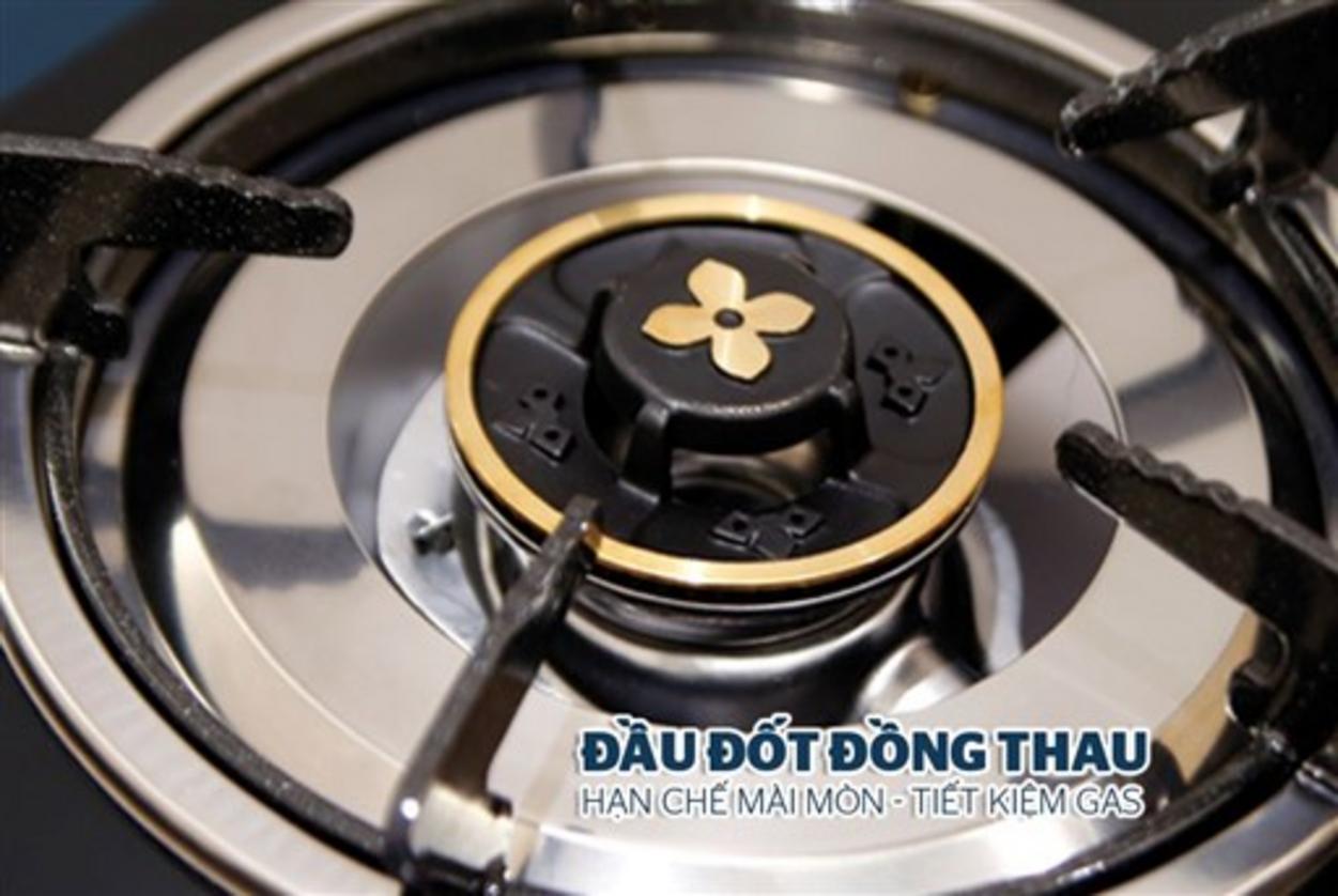 Đầu đốt đồng & họng inox tạo ngọn lửa xanh, tiết kiệm gas.