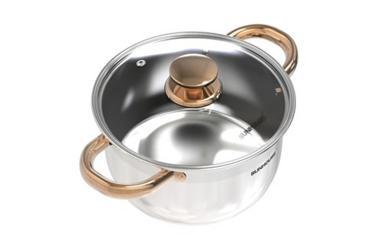 Đáy 5 lớp Impact Bonding với lõi từ Inox 430 — truyền nhiệt nhanh và tương thích bếp từ.