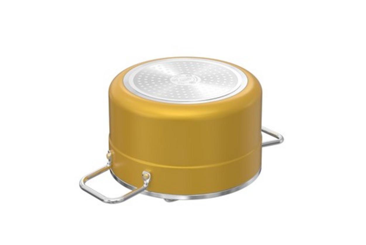 Đáy inox 430 phẳng, tương thích bếp từ và truyền nhiệt hiệu quả.