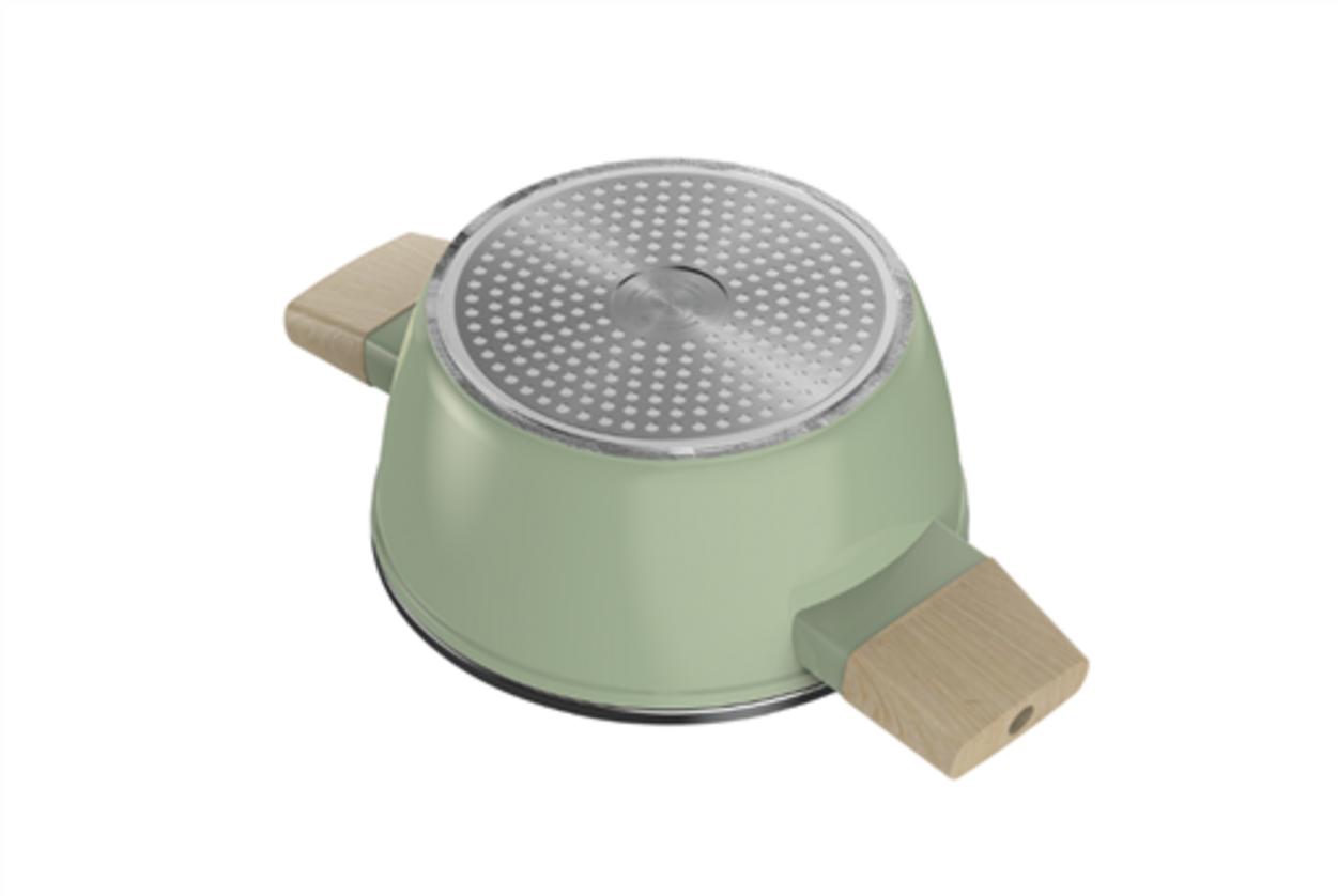 Đáy từ inox 430 và thân nhôm Anodized truyền nhiệt hiệu quả.