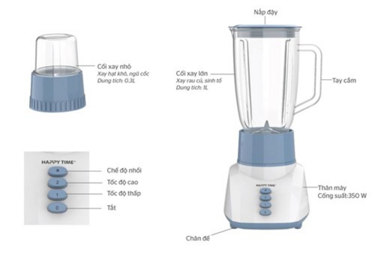 Động cơ 350W — xay nhanh, ổn định cho nhu cầu gia đình.