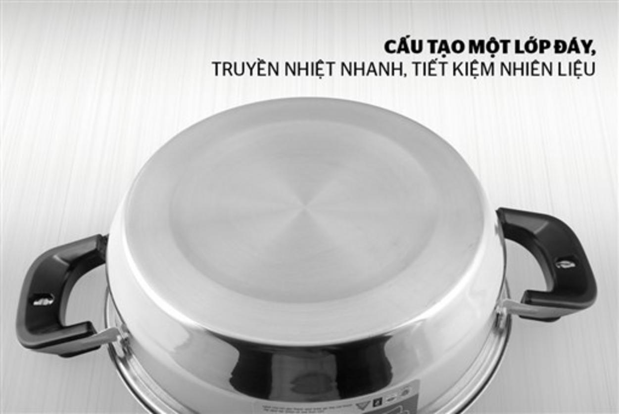 Vung kính cường lực và quai nhựa chịu nhiệt an toàn.