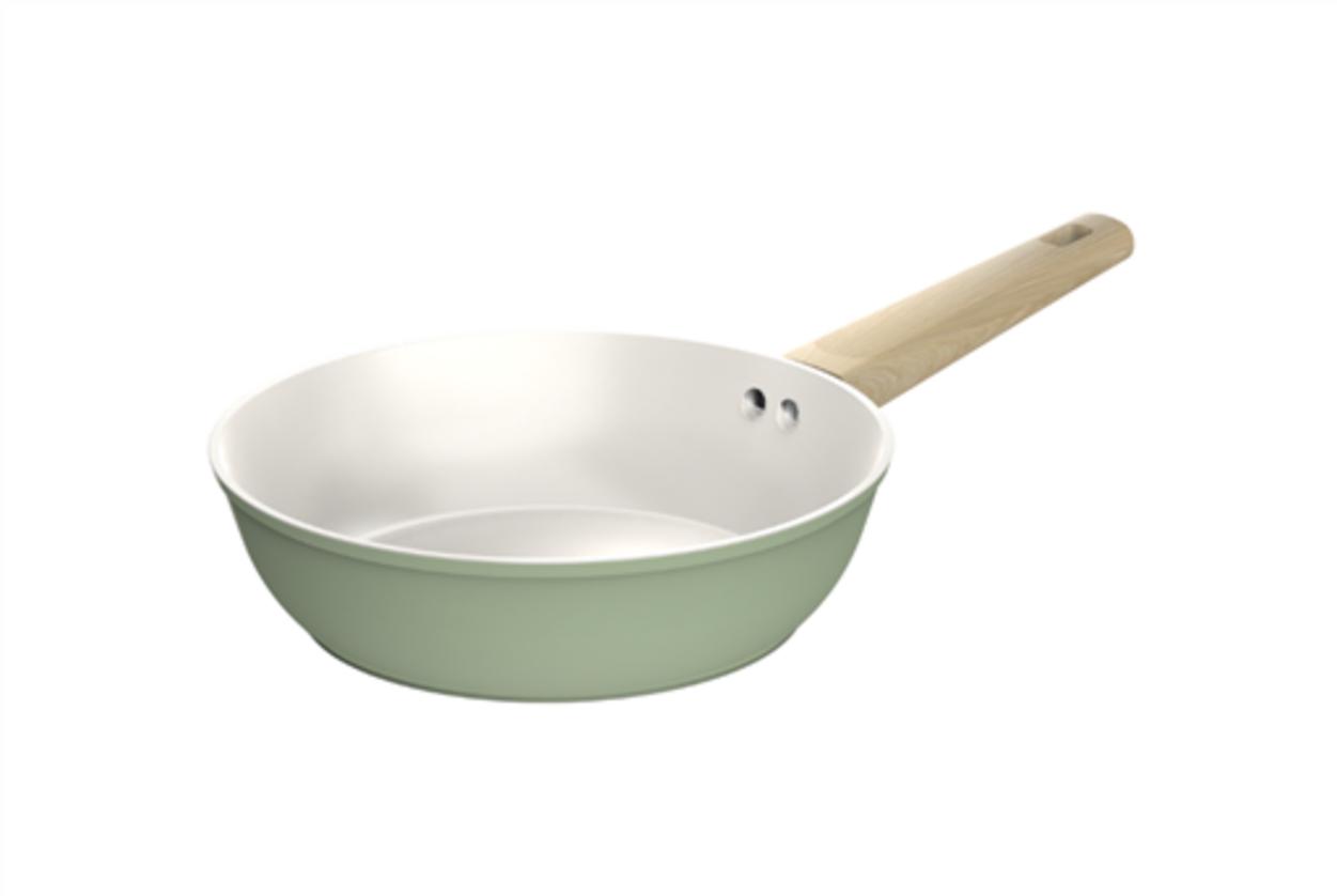 Vung kính bo viền inox & tay cầm Bakelite vân gỗ tiện lợi.