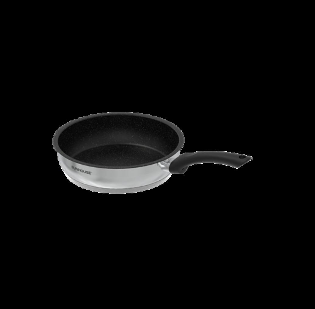 CHẢO CẠN INOX 5 ĐÁY SUNHOUSE IN20M4 – nhỏ gọn, dùng được bếp từ, lõi 5 lớp và lòng chống dính Whitford.