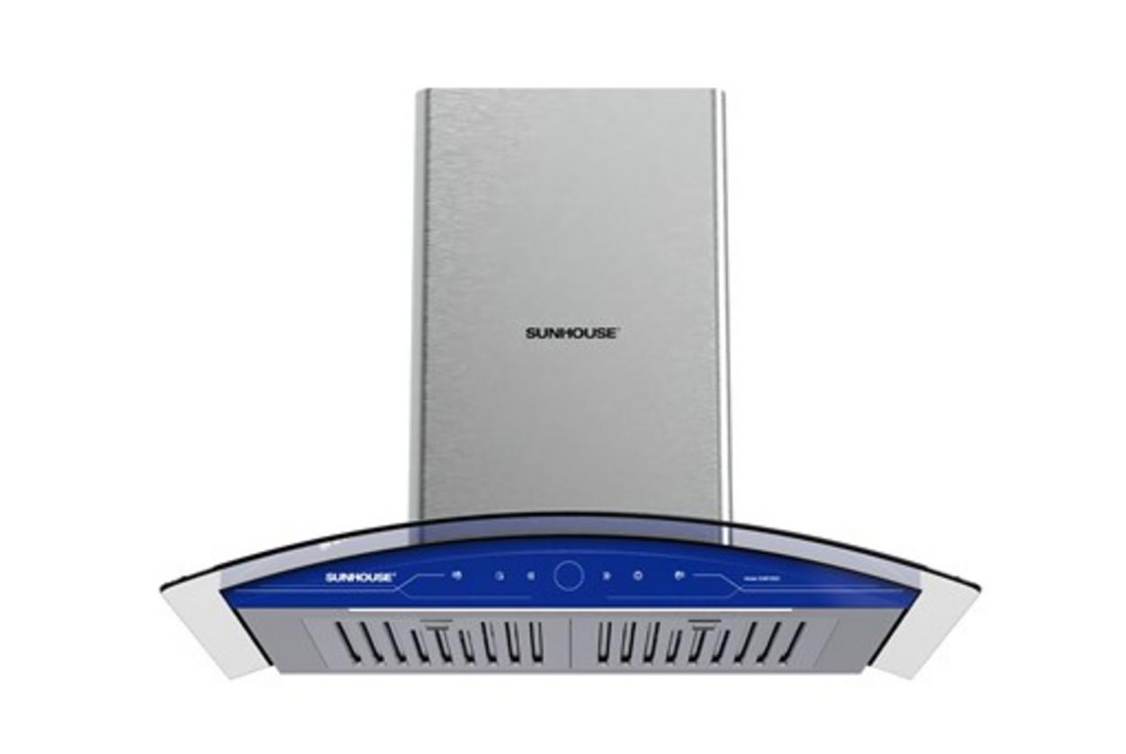 MÁY HÚT MÙI KÍNH CONG SUNHOUSE SHB72022 — thiết kế kính cong, inox sáng bóng phù hợp bếp hiện đại.