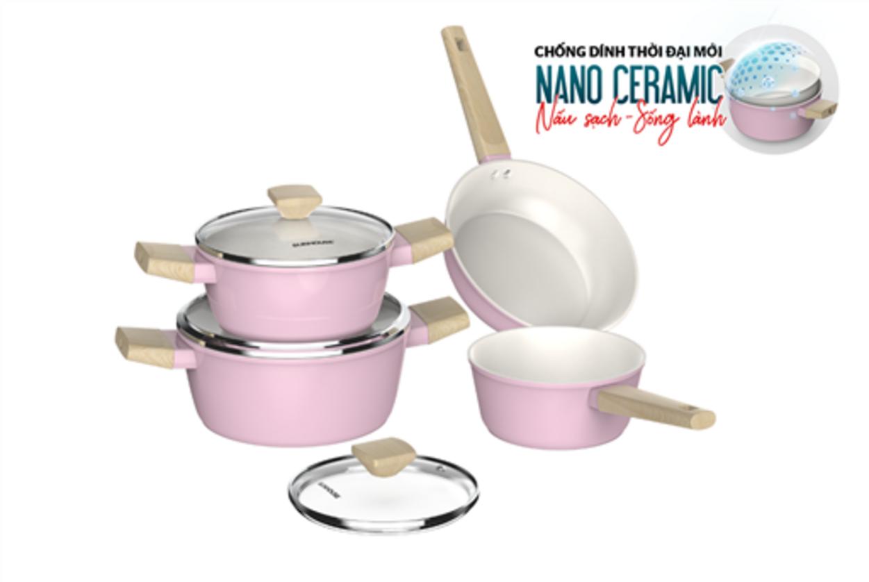 Bộ nồi phủ sứ Nano SHG7979MP2 - an toàn, dễ vệ sinh, tương thích bếp từ