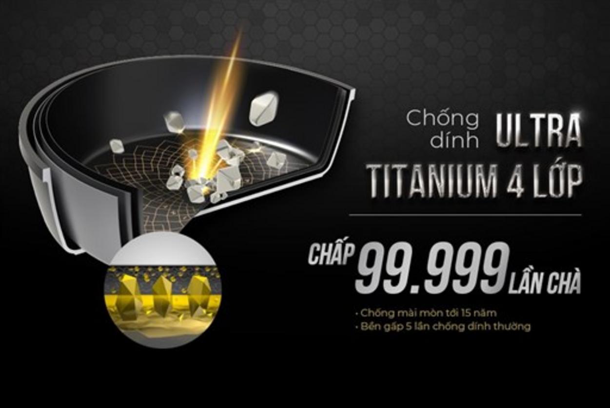 CHẢO ULTRA TITANIUM ST28B – 28cm, tay cầm mạ vàng, đáy từ Inox 430