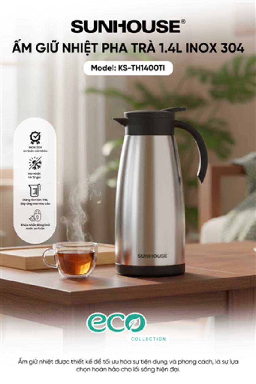 Ấm giữ nhiệt Sunhouse KS-TH1400TI — tiện dụng cho gia đình và tiếp khách.