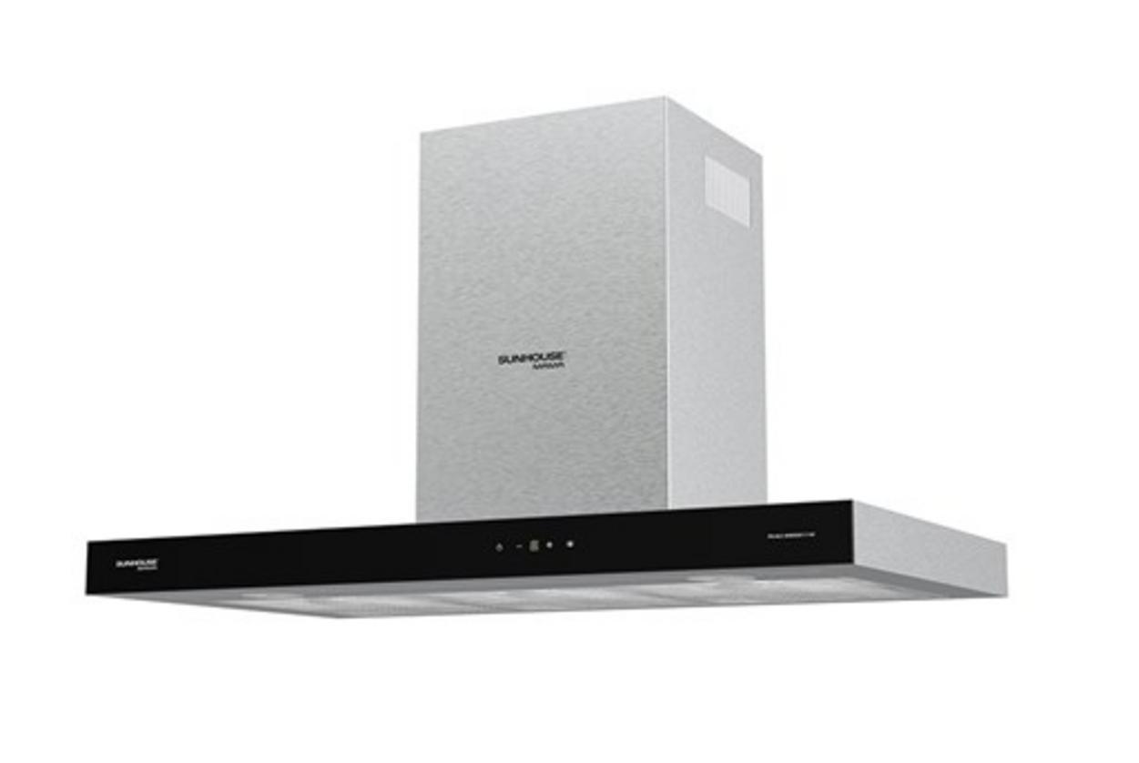 Máy hút mùi chữ T Sunhouse MMB6817-90 — hút mạnh 1100 m³/h, thiết kế inox + kính sang trọng.