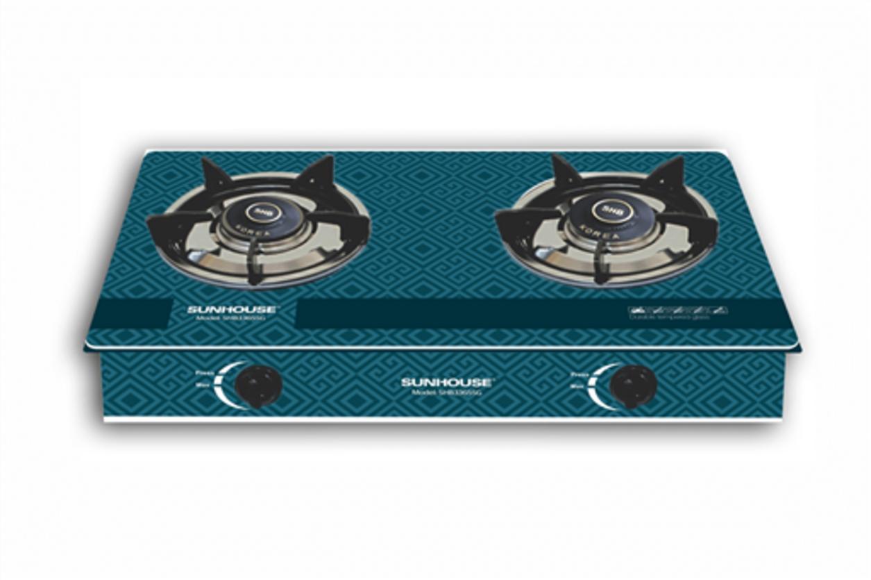 Bếp gas dương kính SUNHOUSE SHB3365SG — 2 lò, mặt kính 7mm, đầu đốt đồng thau