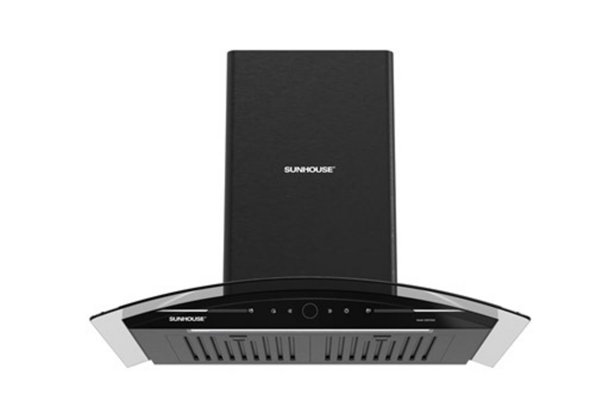 Máy hút mùi kính cong Sunhouse SHB72042 màu đen, thiết kế sang trọng — phù hợp bếp hiện đại
