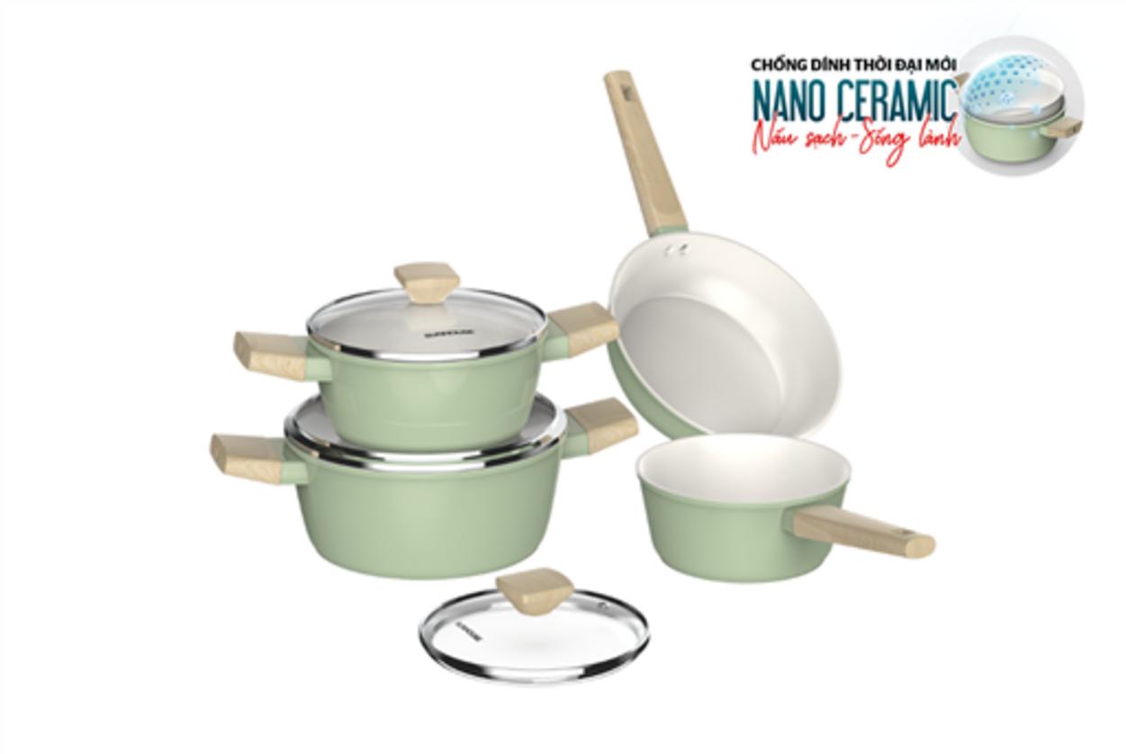 Bộ nồi Sunhouse SHG7979MT2 — Nano Ceramic, đáy từ, an toàn cho gia đình.
