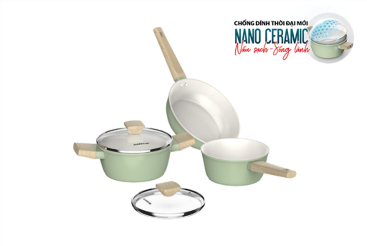 Bộ 3 món Sunhouse SHG7979MT3 — thiết kế pastel, lớp phủ Nano Ceramic an toàn.