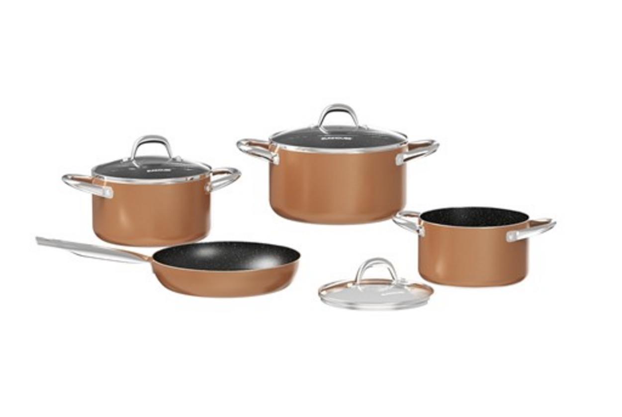 Bộ 3 nồi + 1 chảo Sunhouse SHG8081MB — gọn gàng, sang trọng cho bếp gia đình.