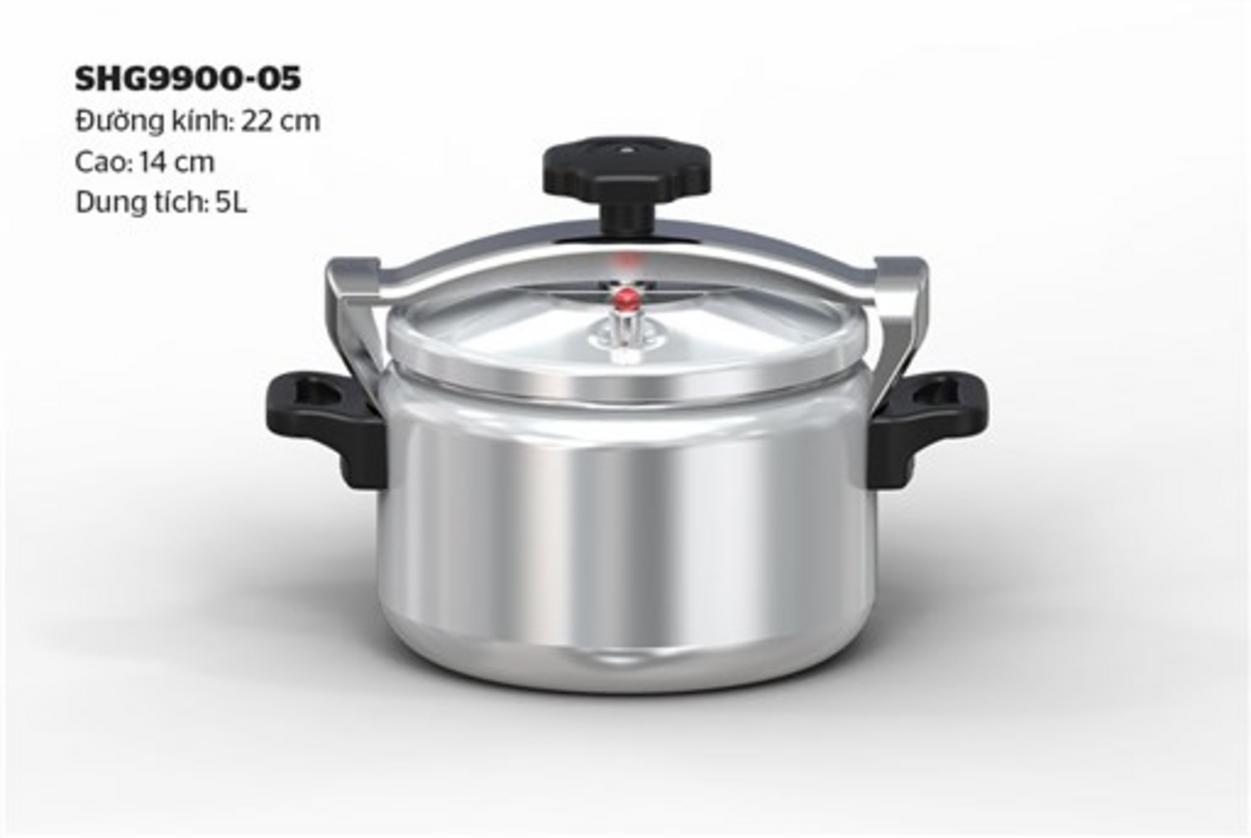 Nồi áp suất nhôm Sunhouse SHG9900-05 — Dung tích 5L, đáy 3 lớp, an toàn cho gia đình.