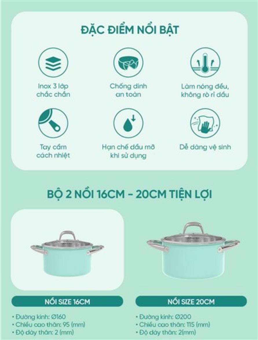 Hai kích thước đáp ứng nhu cầu nấu ăn gia đình.