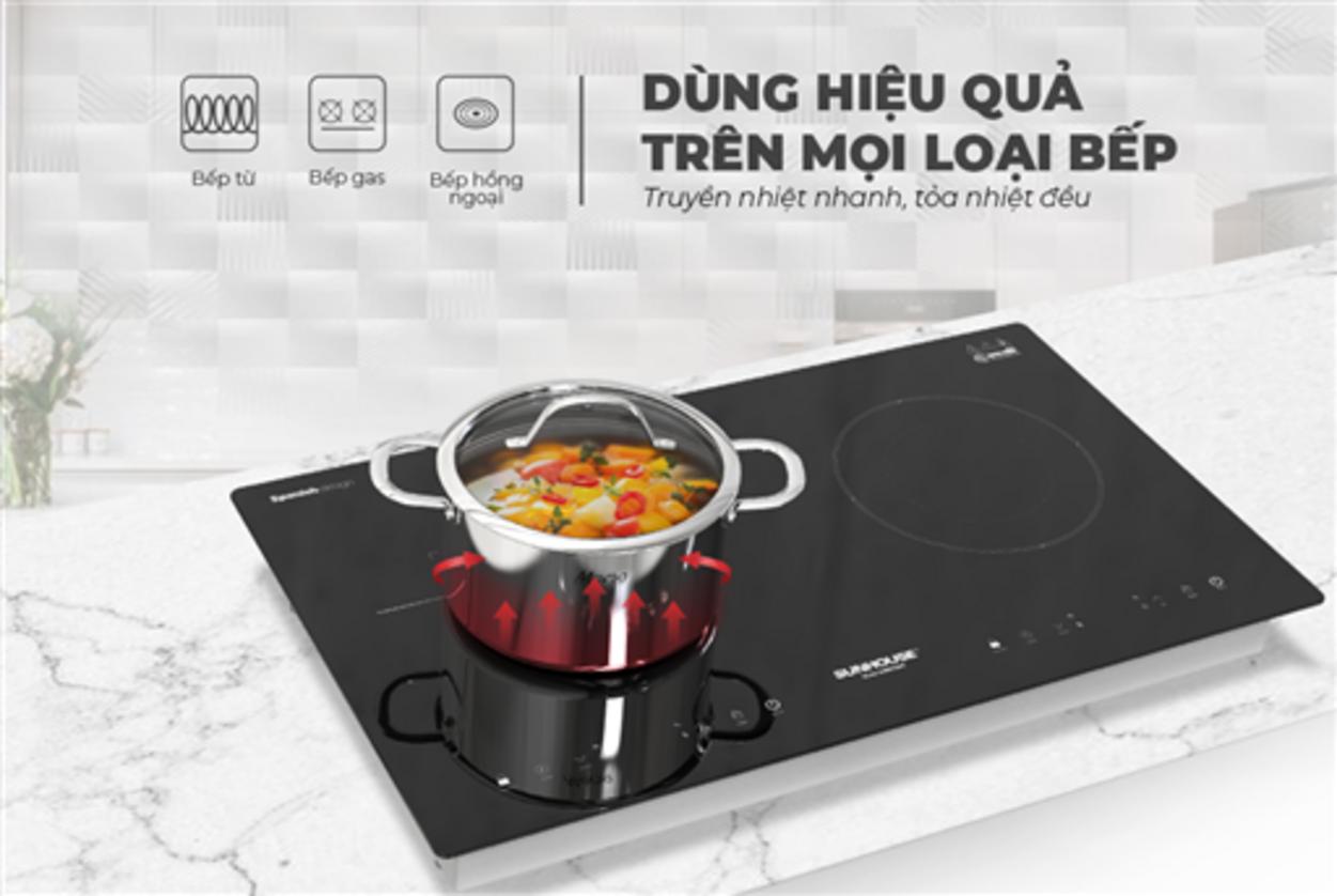 Lõi nhôm nguyên khối truyền nhiệt tốt, nấu nhanh và đều.