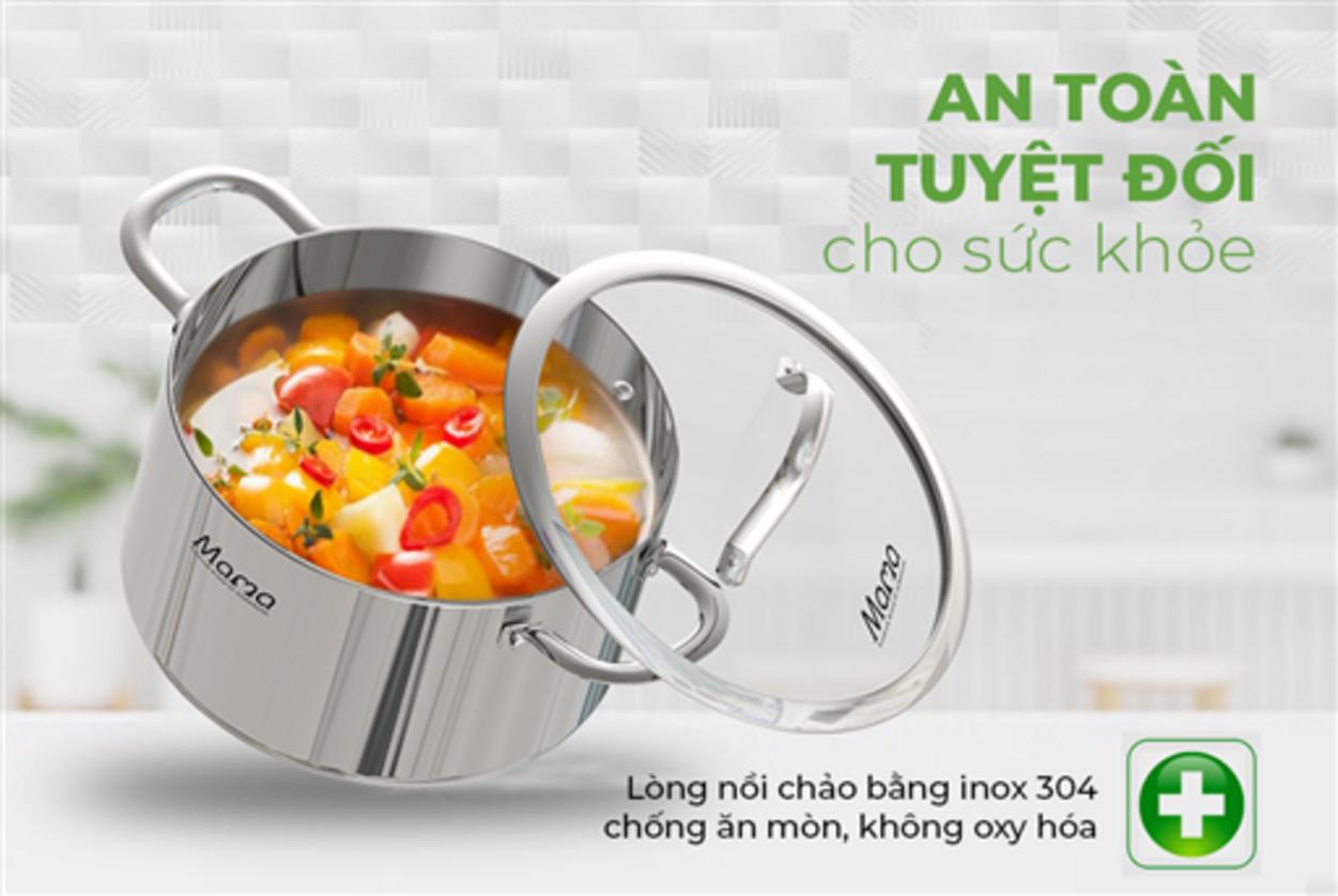Lòng nồi Inox 304 an toàn, sáng bóng và dễ vệ sinh.
