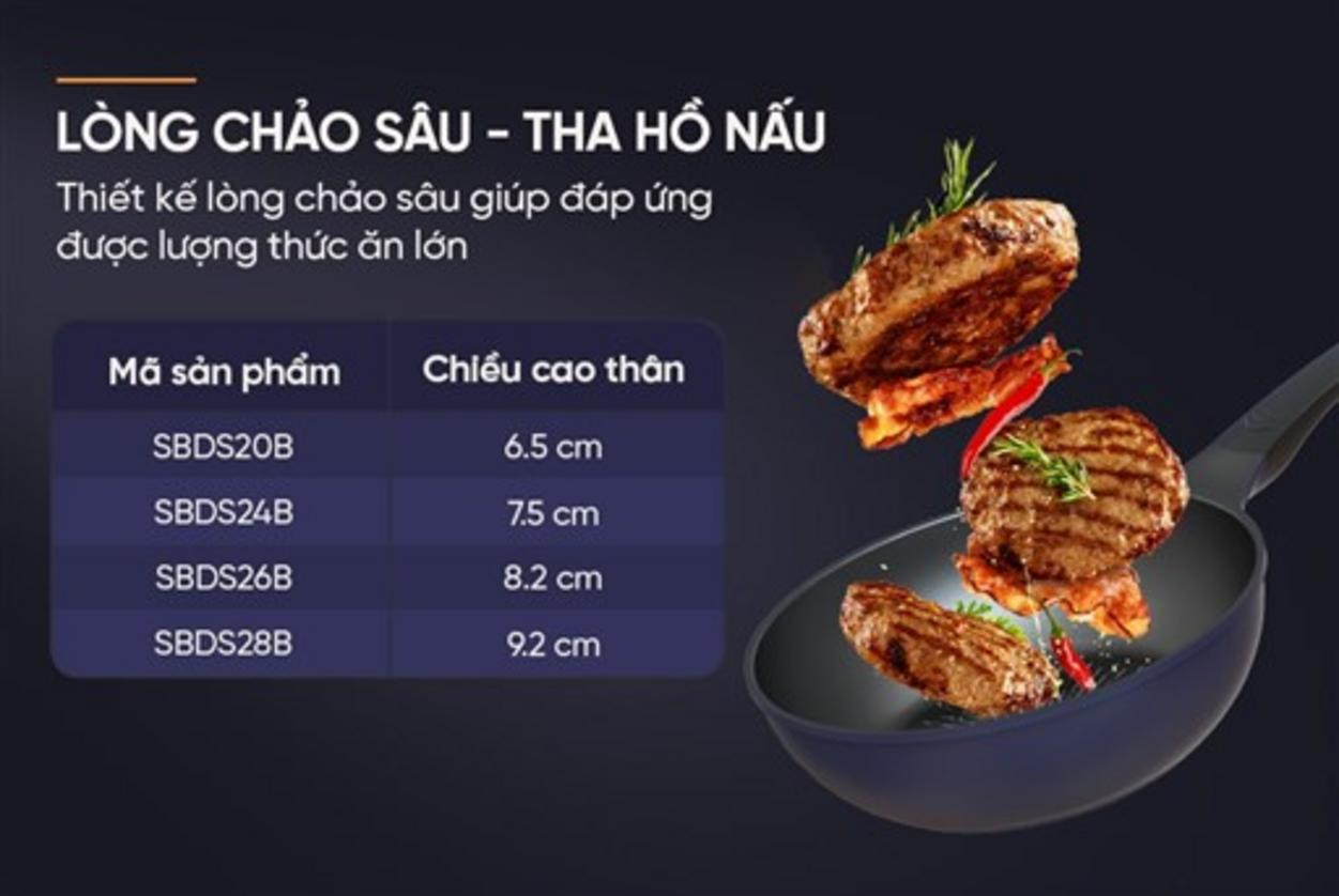 Lòng chảo phủ Whitford vân đá — chống dính cao, an toàn (PFOA-free).