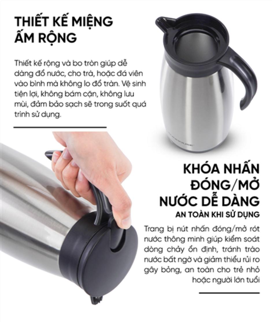Lưới lọc & nắp nhấn: pha nhanh, rót gọn.