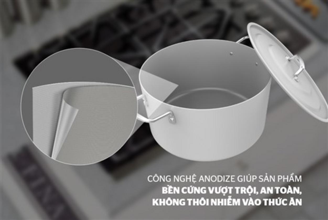 Bề mặt nhôm anod — cứng, chống mài mòn và an toàn cho thực phẩm.
