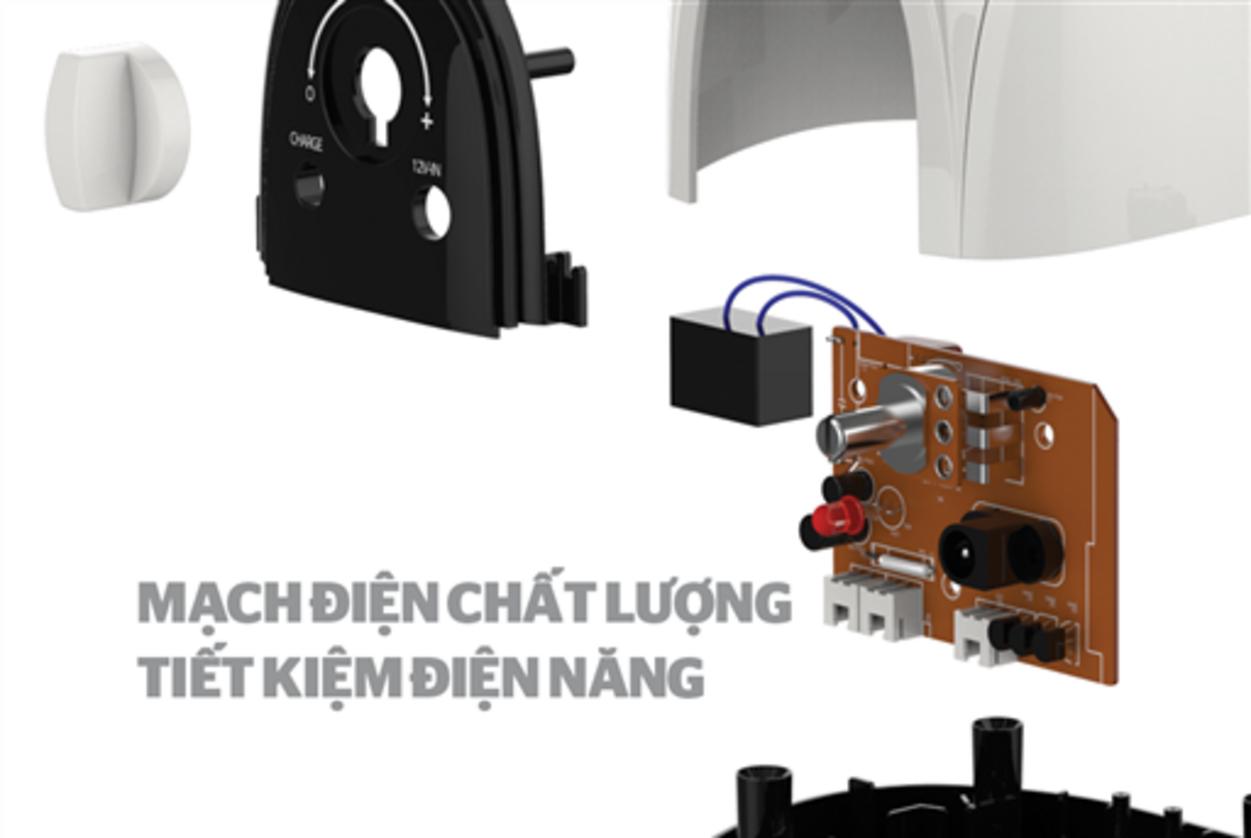 Tích hợp sạc mặt trời + cổng AC — linh hoạt khi mất điện.