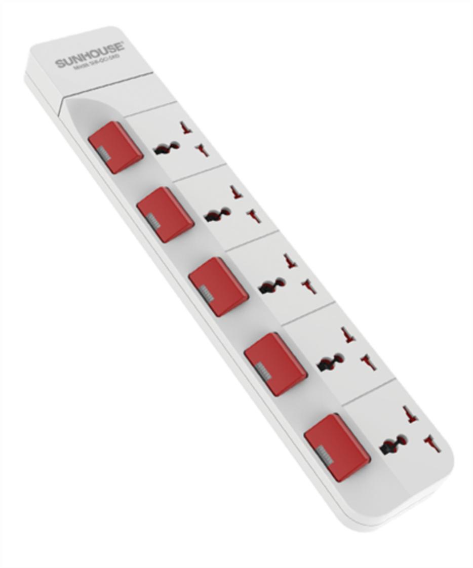 Ổ cắm SUNHOUSE SHE-OC1-5RD — an toàn cho gia đình, dây dài linh hoạt.