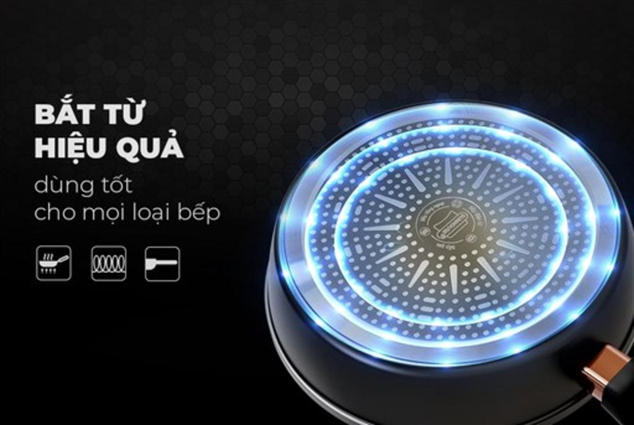 Tay cầm Bakelite mạ vàng — an toàn, chống nóng và chắc chắn.