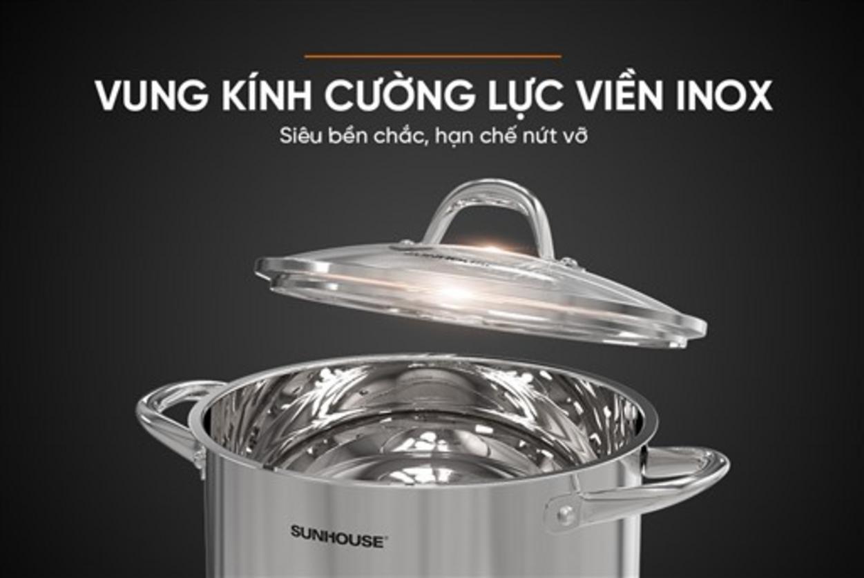 Thân Inox 201 dày 0,4 mm — bề mặt sáng, dễ vệ sinh.