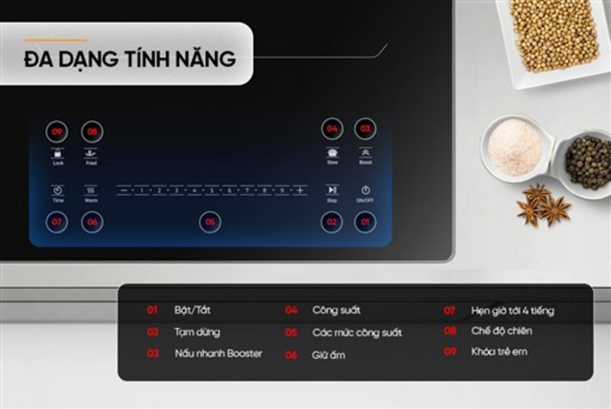 Khóa trẻ em, ngắt an toàn, cảnh báo nồi cạn — an tâm cho gia đình.