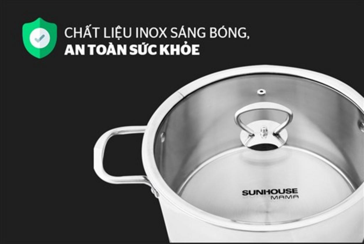 Vung kính cường lực và quai inox tán đinh chắc chắn, tiện dụng.